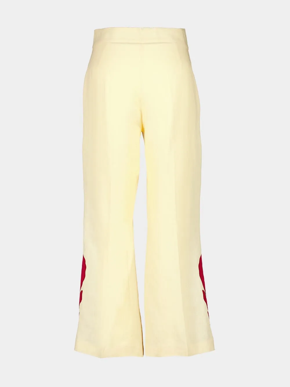 Azalea Vanilla Custard Linen Flared Pants with Embroidered Patches