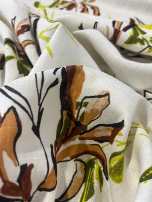 B01 viscose linen khaky/green flowers