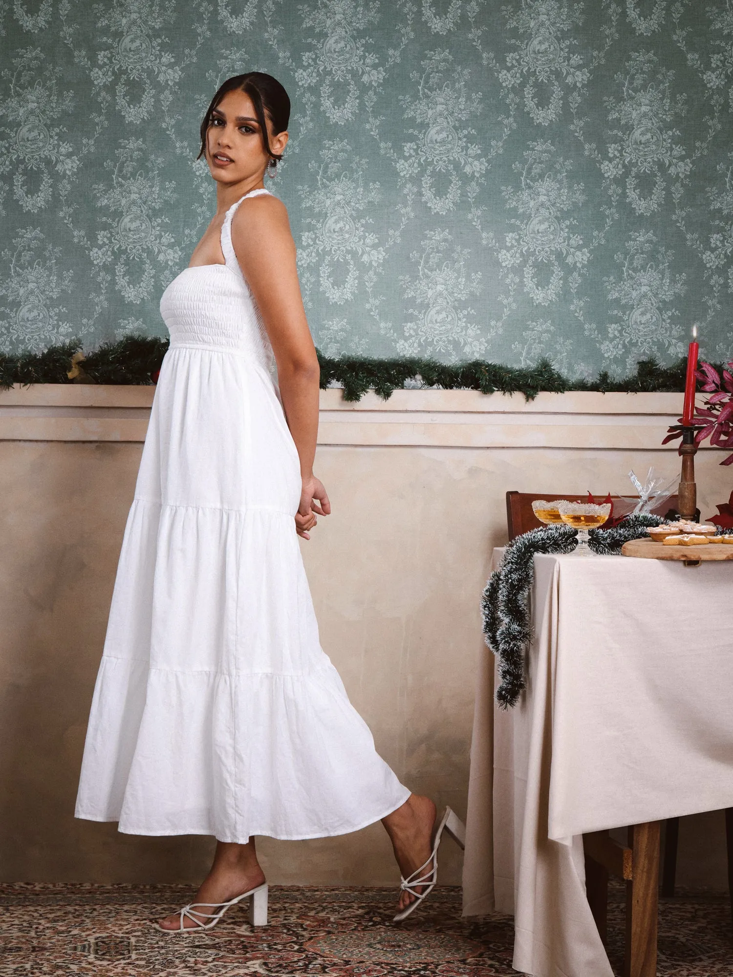 Back Criss Cross Smocked Tiered Dress