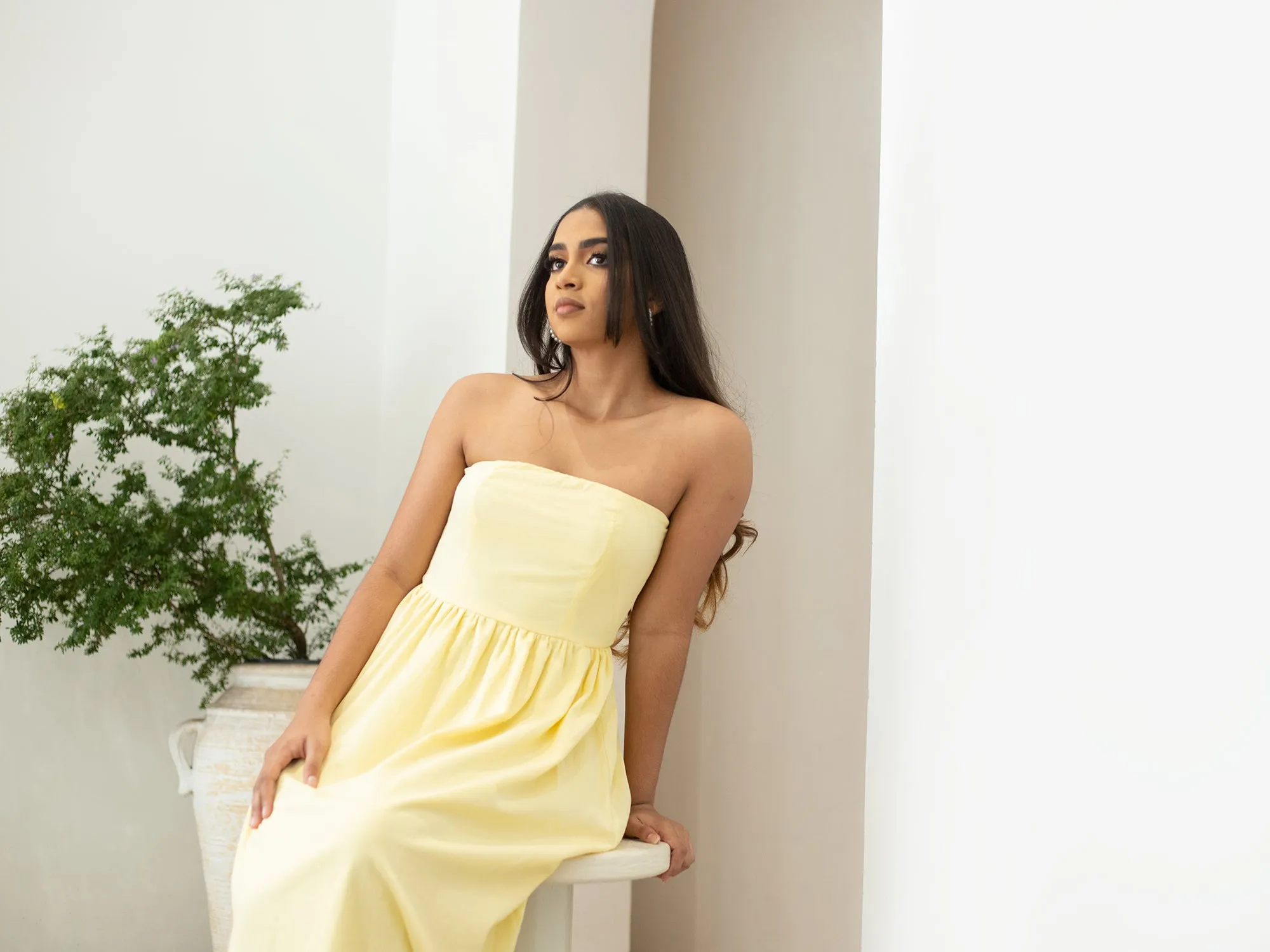 Back Smocked Detail Princess Line Maxi Dress