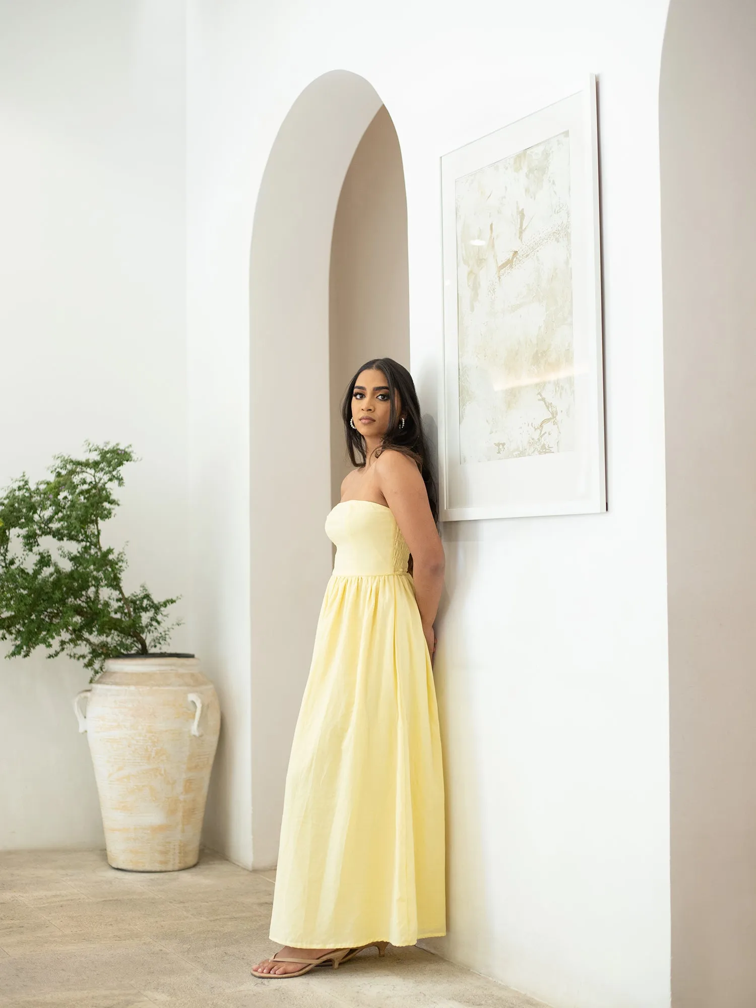 Back Smocked Detail Princess Line Maxi Dress