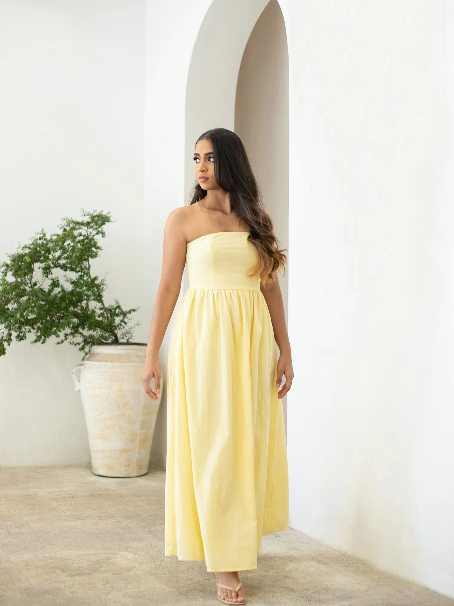 Back Smocked Detail Princess Line Maxi Dress