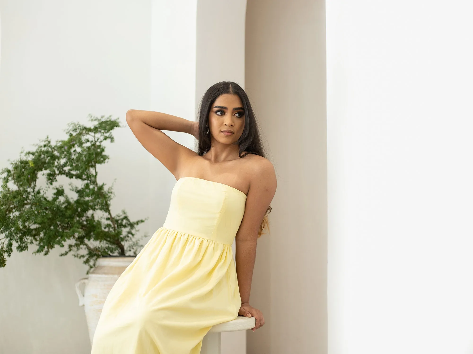 Back Smocked Detail Princess Line Maxi Dress