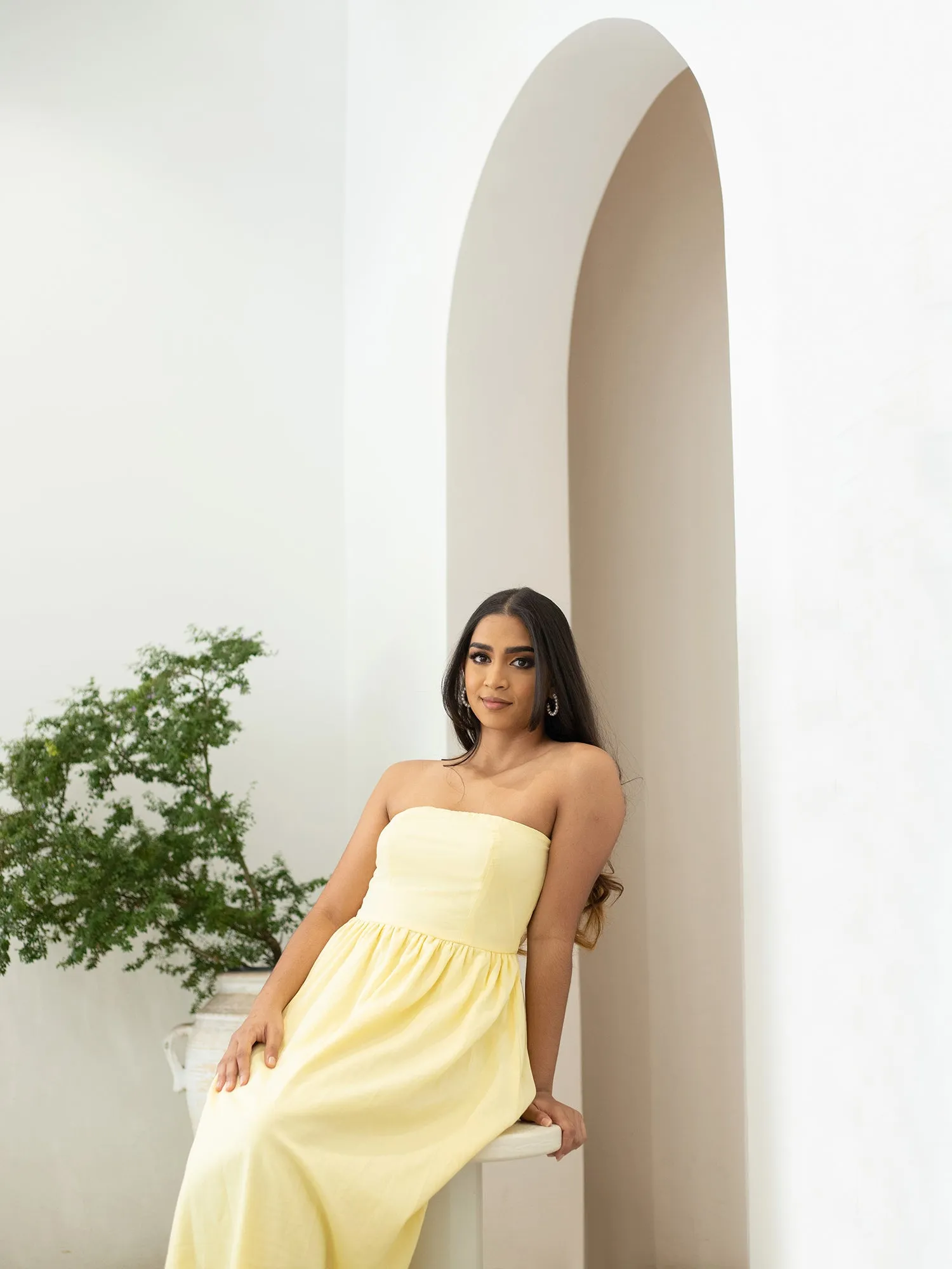 Back Smocked Detail Princess Line Maxi Dress