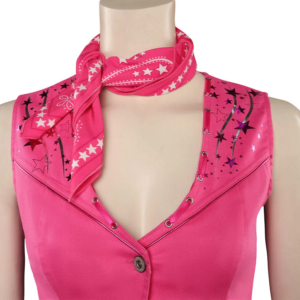 Barbie 2023 Pink Cowgirl Star-Covered Flared Pants Cosplay Costume Halloween Carnival Suit