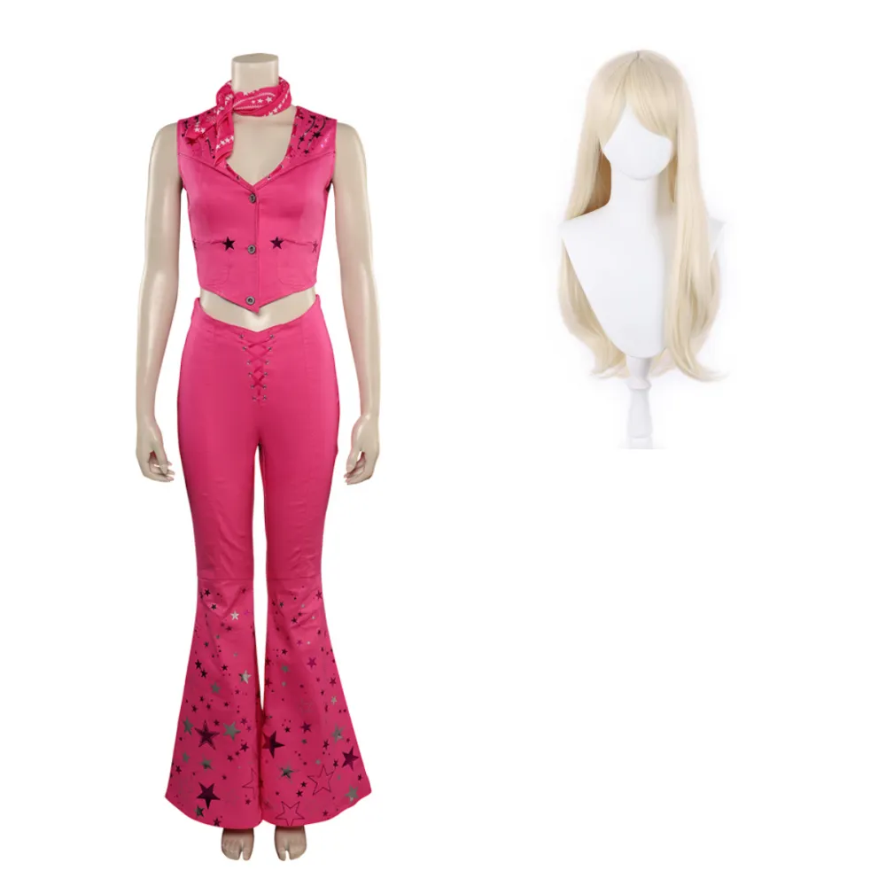 Barbie 2023 Pink Cowgirl Star-Covered Flared Pants Cosplay Costume Halloween Carnival Suit