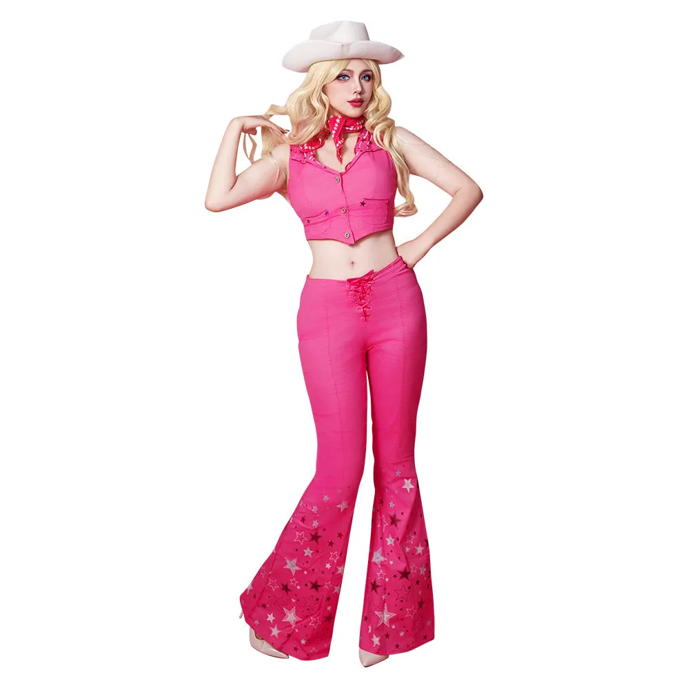 Barbie 2023 Pink Cowgirl Star-Covered Flared Pants Cosplay Costume Halloween Carnival Suit