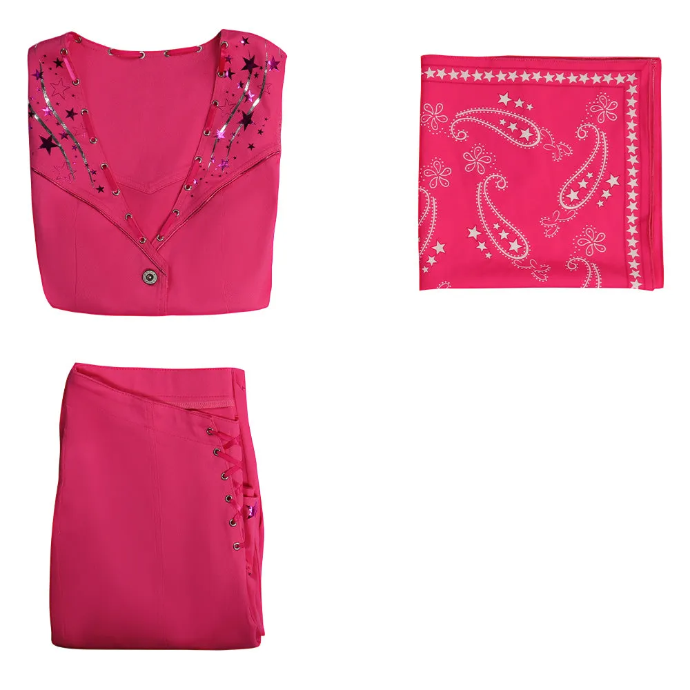 Barbie 2023 Pink Cowgirl Star-Covered Flared Pants Cosplay Costume Halloween Carnival Suit