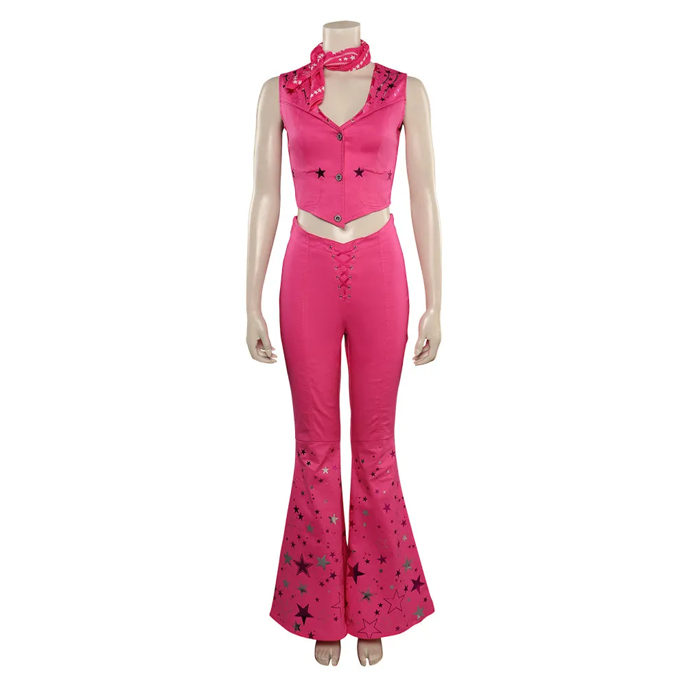 Barbie 2023 Pink Cowgirl Star-Covered Flared Pants Cosplay Costume Halloween Carnival Suit