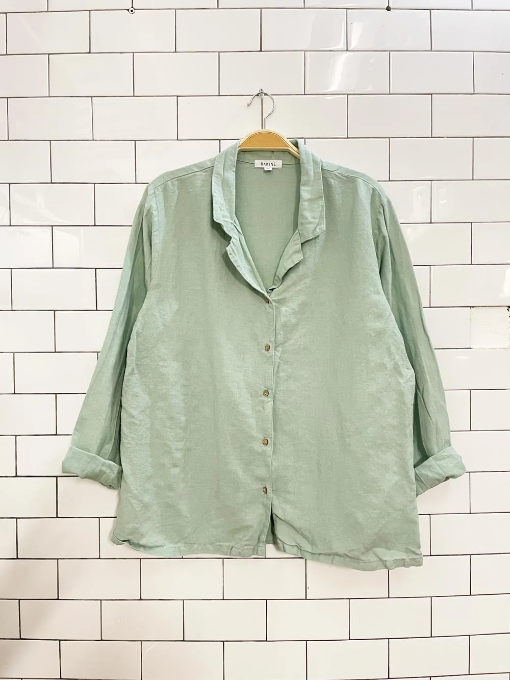 barine linen-blend sage shirt