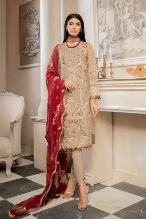 Beautiful Embroidered Chiffon Party Wear In Skin And Maroon # CA121