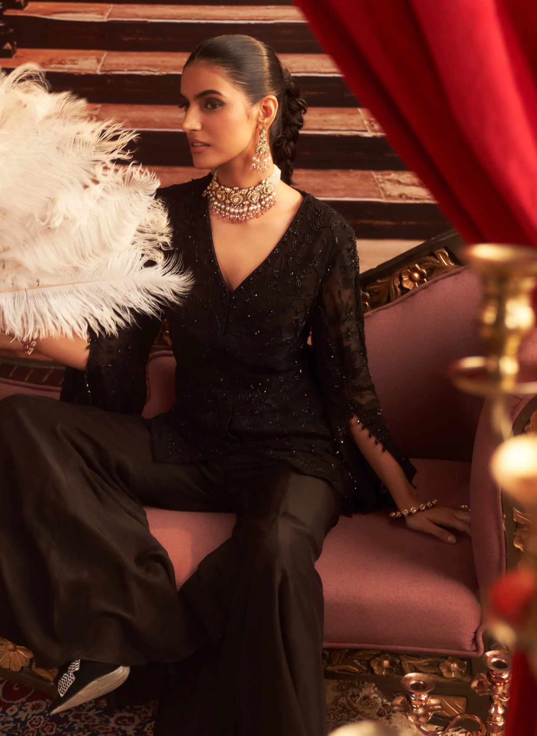 Bebo black embellished jacket and flared pants