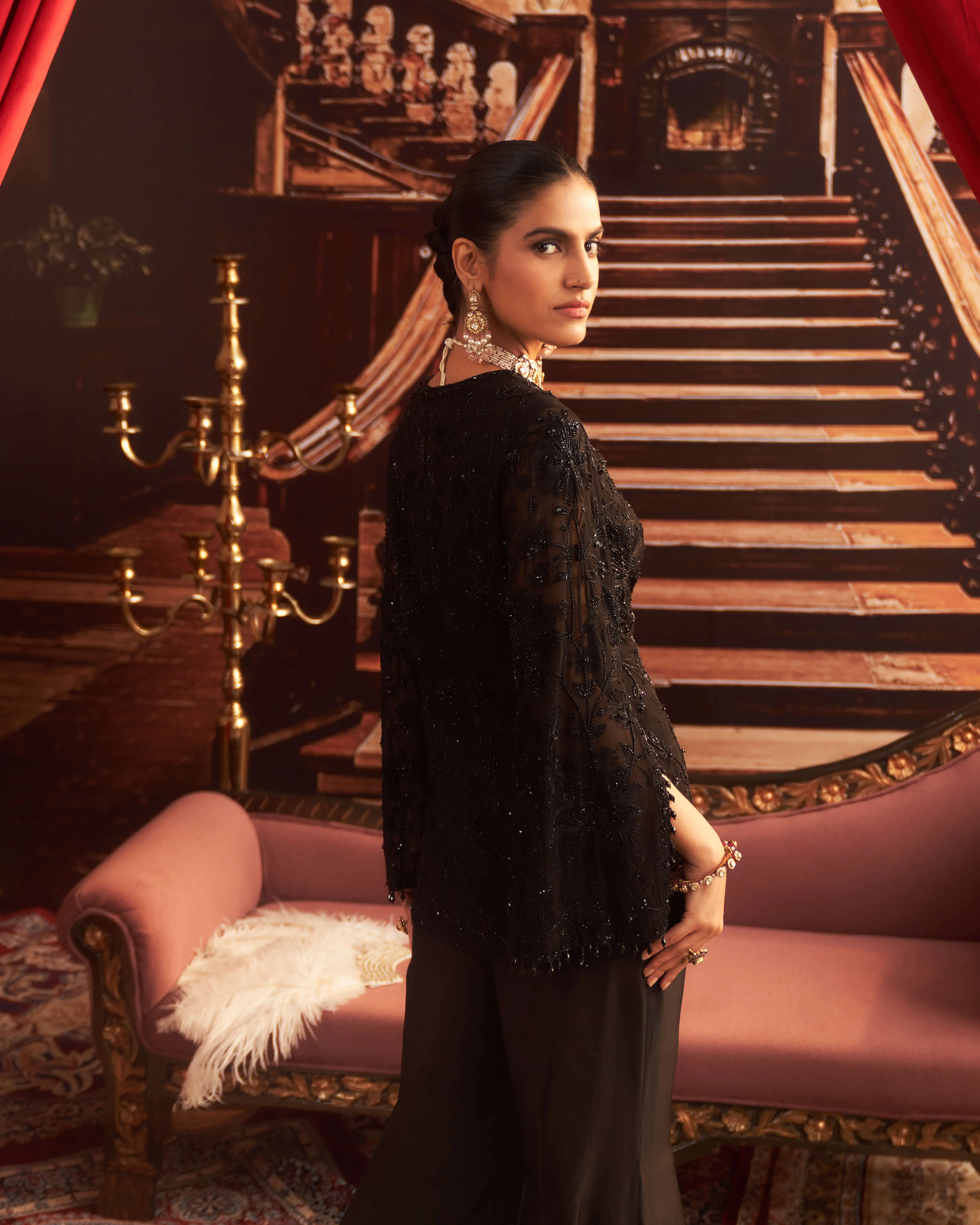 Bebo black embellished jacket and flared pants