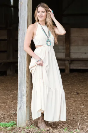 Beige Maxi Dress with Side Cutouts