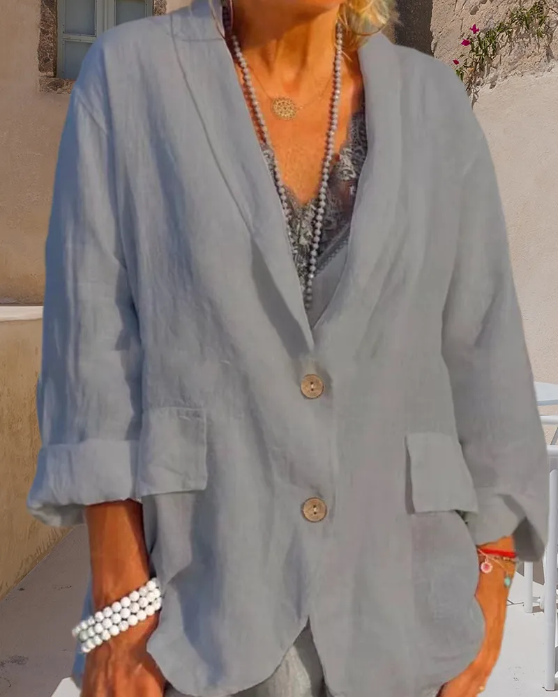BerryBetty - Solid color cotton and linen jacket