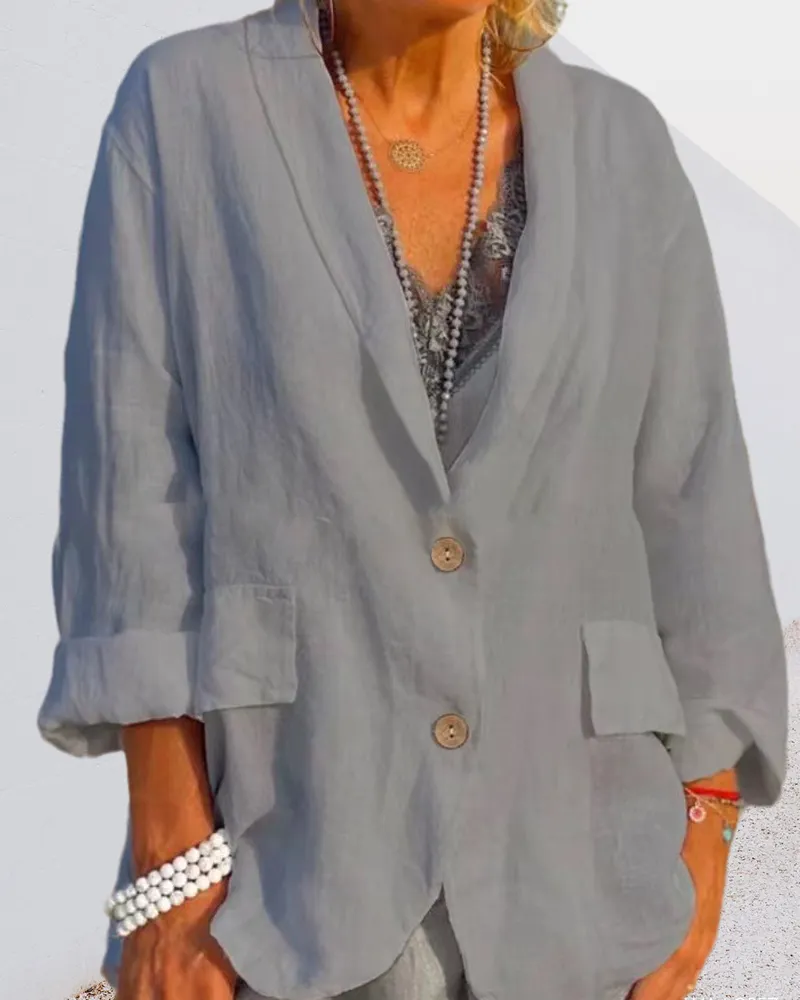 BerryBetty - Solid color cotton and linen jacket