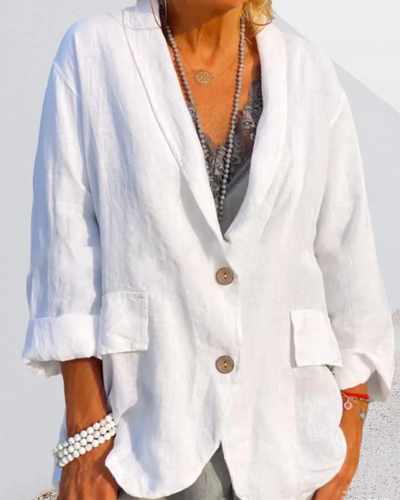 BerryBetty - Solid color cotton and linen jacket