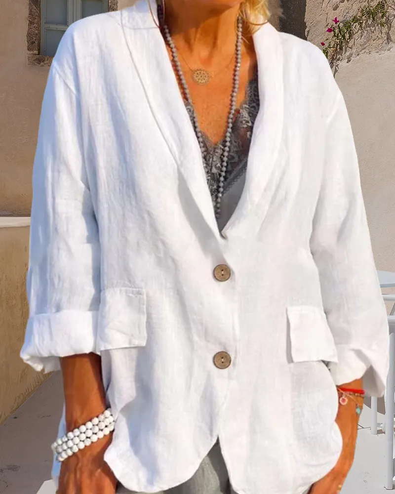 BerryBetty - Solid color cotton and linen jacket