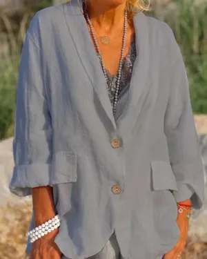 BerryBetty - Solid color cotton and linen jacket