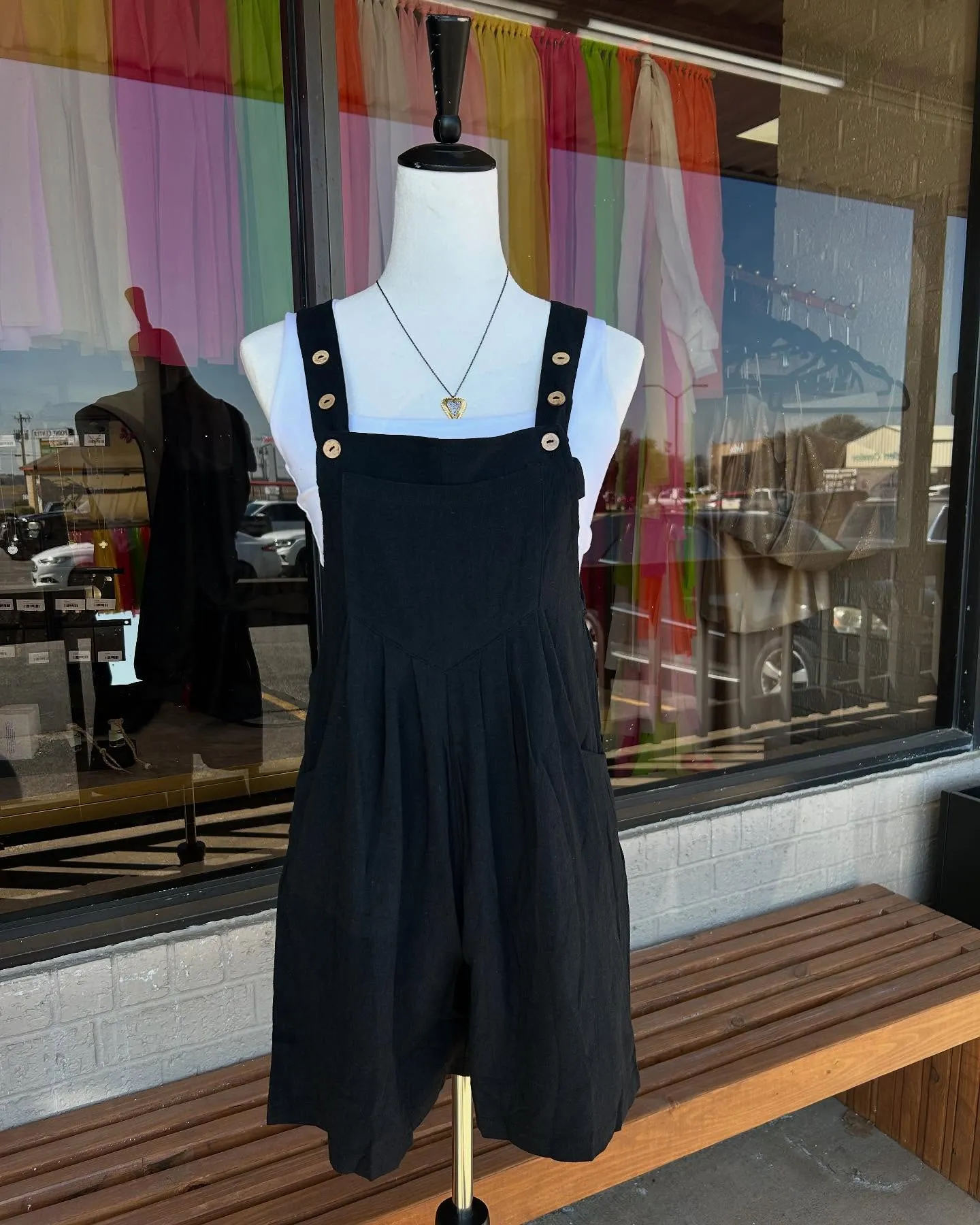 Black Casual Short Jumpsuit with Adjustable Straps-Lovesof