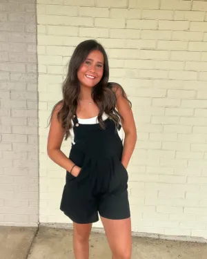 Black Casual Short Jumpsuit with Adjustable Straps-Lovesof