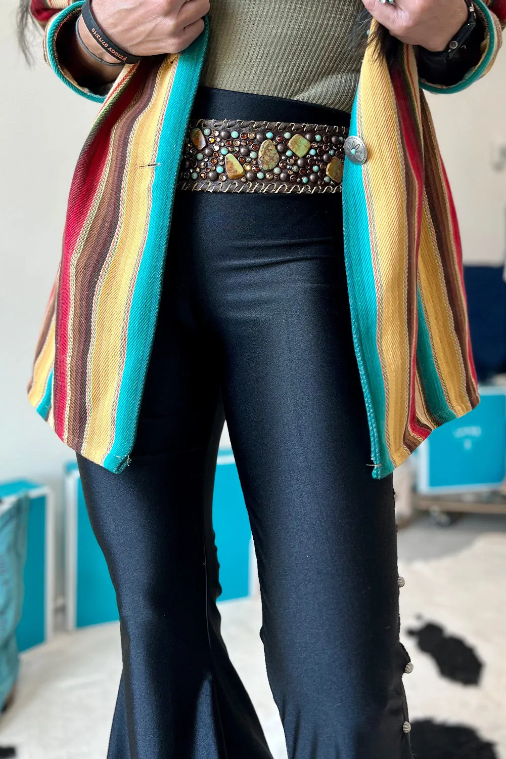 Black High Waist Beaded Side Flared Pants