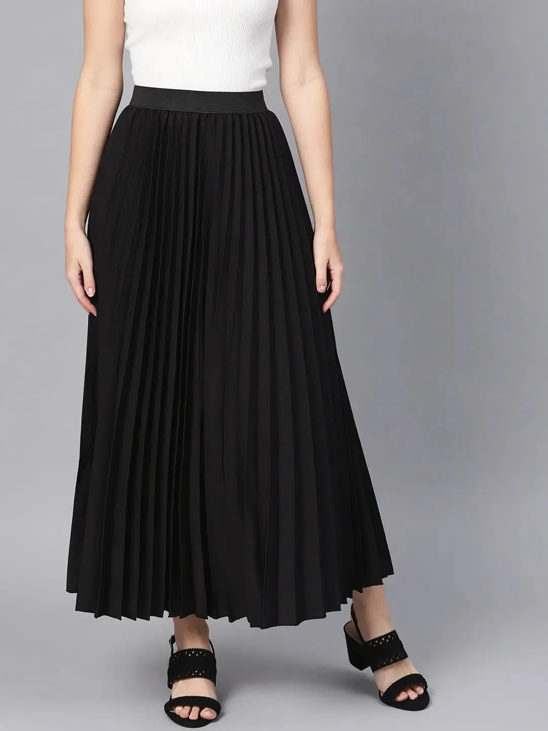 Black Pleated Maxi Skirt
