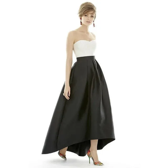 Black Solid Pleated Asymmetrical Long Skirts Womens Plus Size Vintage High Waist Ball Gown Mermaid Party Maxi Skirt