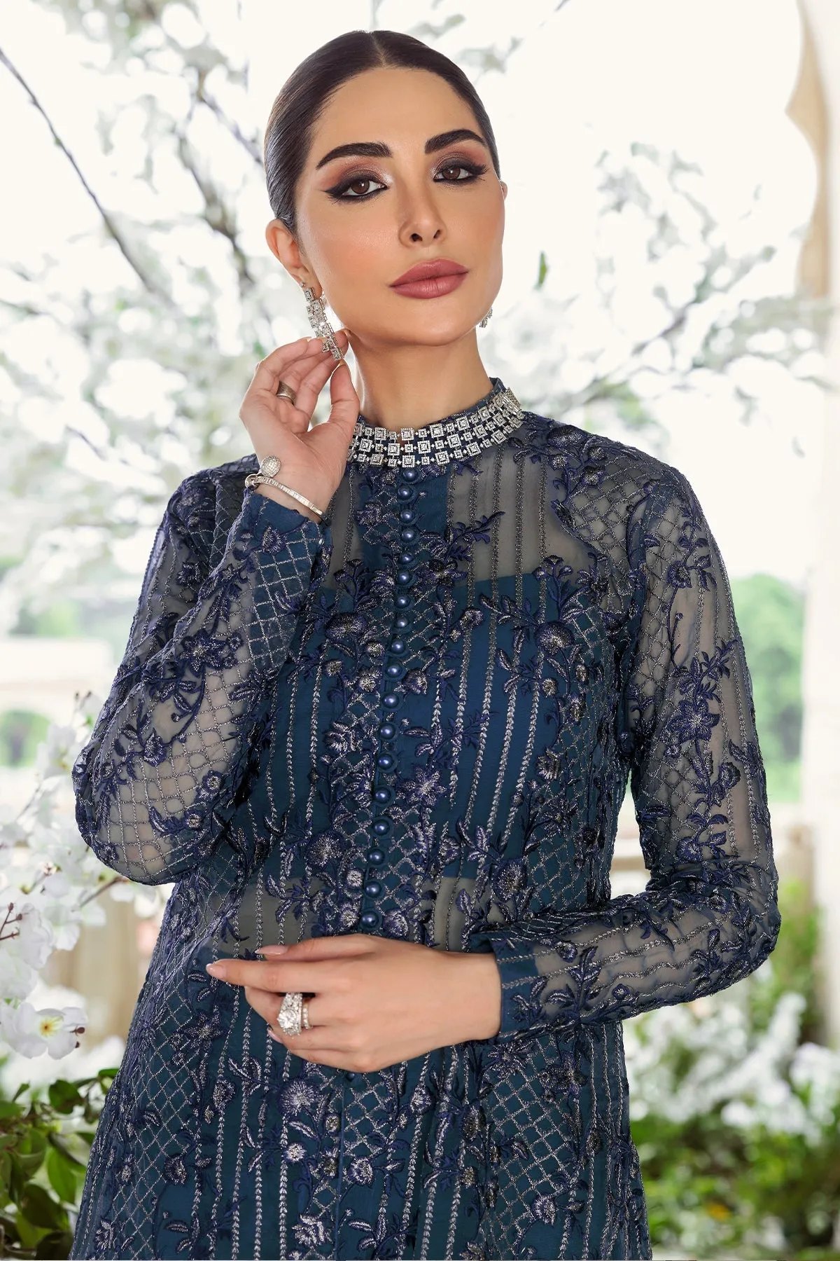 Blue Pakistani Embroidered Shirt and Capri with Dupatta Party Wear