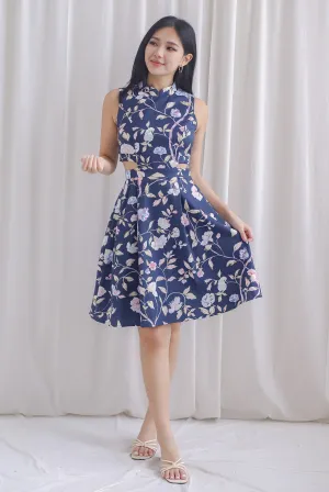 Bobbi Cut Out Waist Obi Sash Dress In Navy Blue