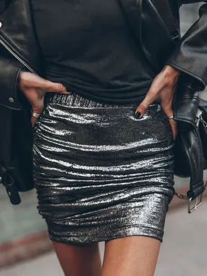 Bodycon Skinny Elastics Pleated Shiny Skirts