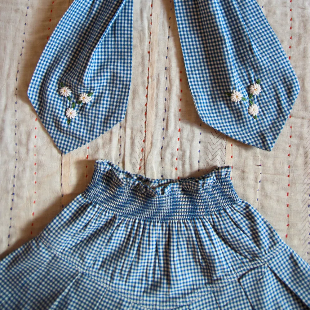 Bonjour Diary Pleated Skirt with Tie Scarf, Vichy blue