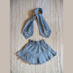 Bonjour Diary Pleated Skirt with Tie Scarf, Vichy blue