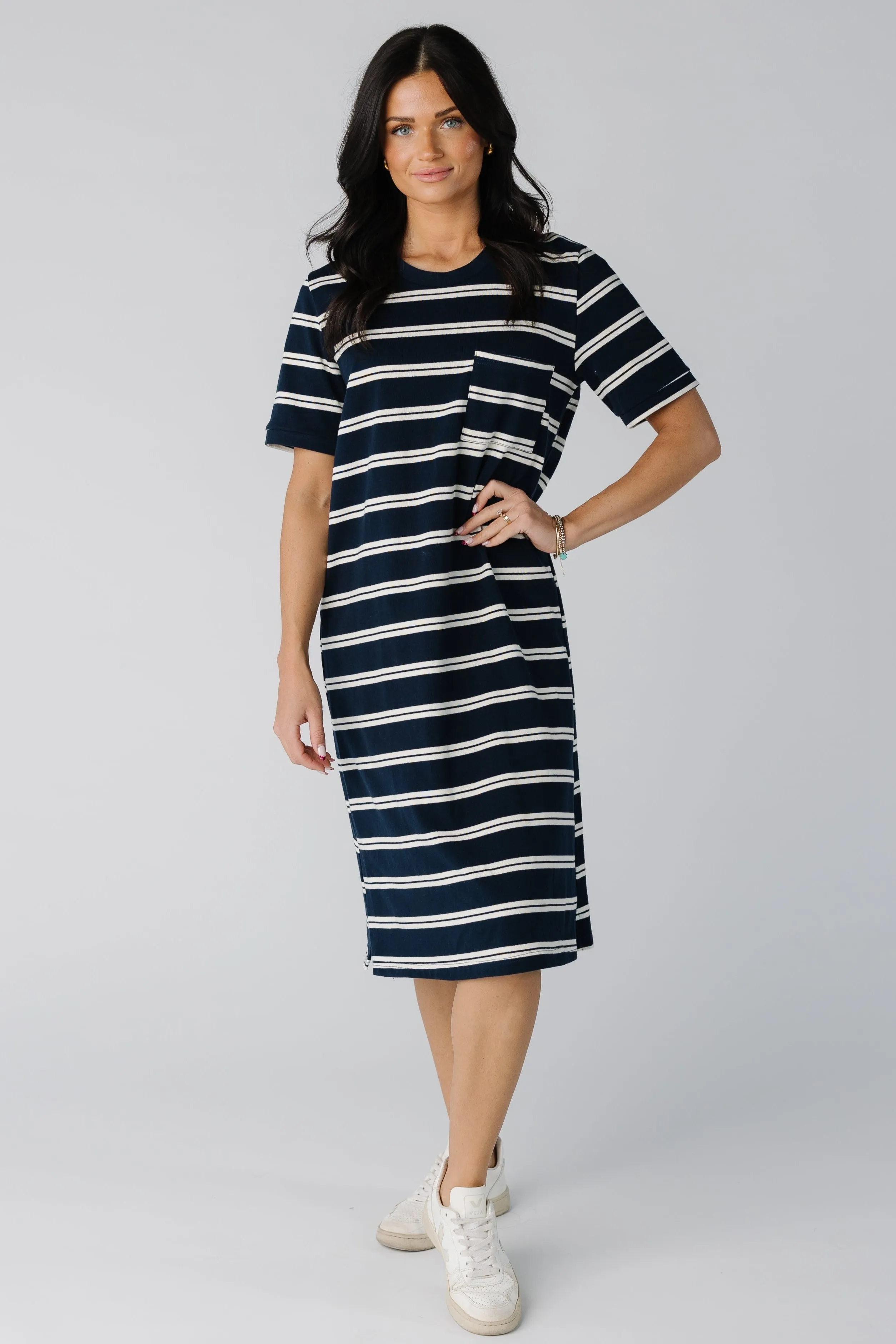 Brass & All Day T-Shirt Dress - Double Stripe