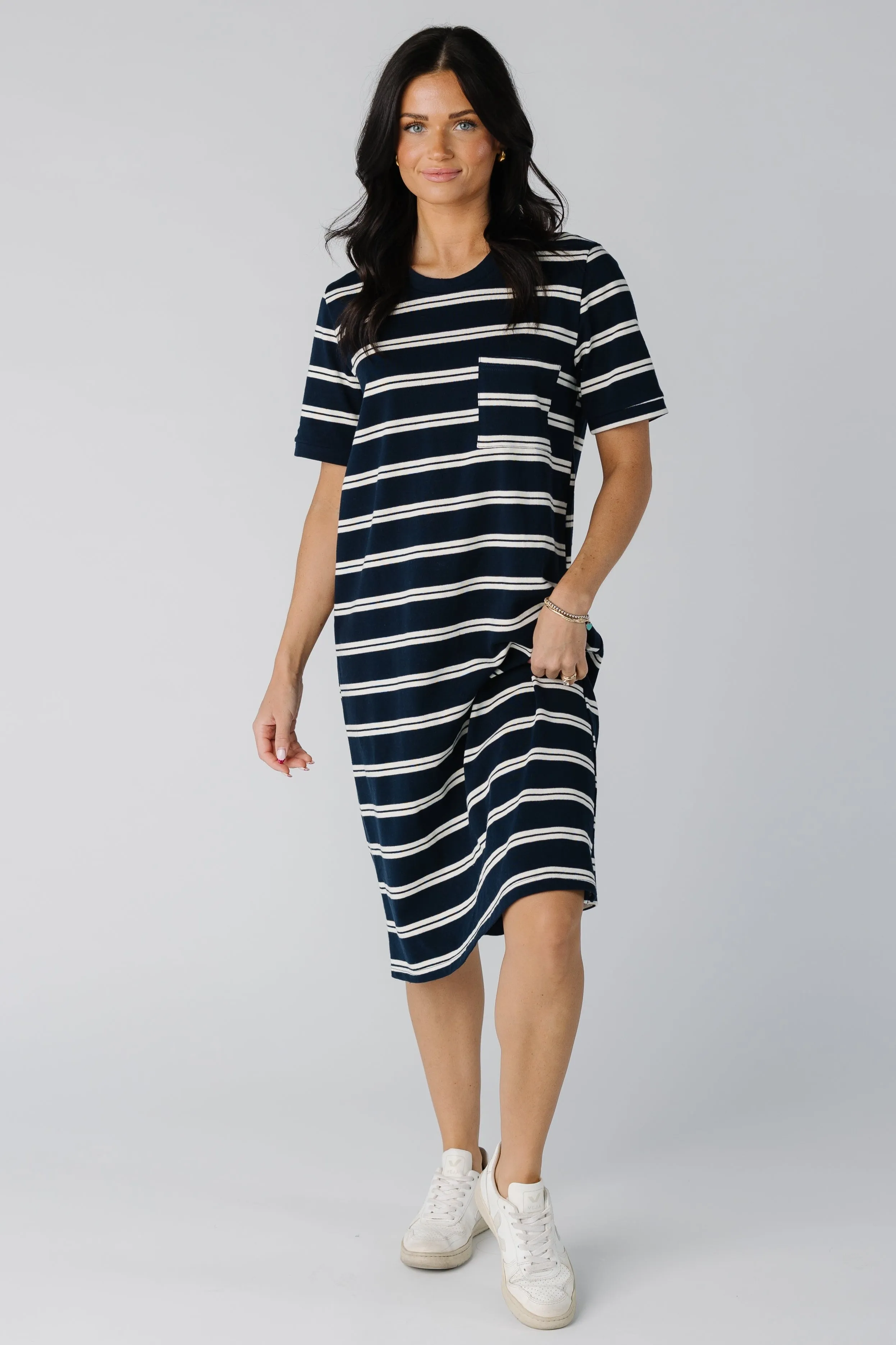 Brass & All Day T-Shirt Dress - Double Stripe