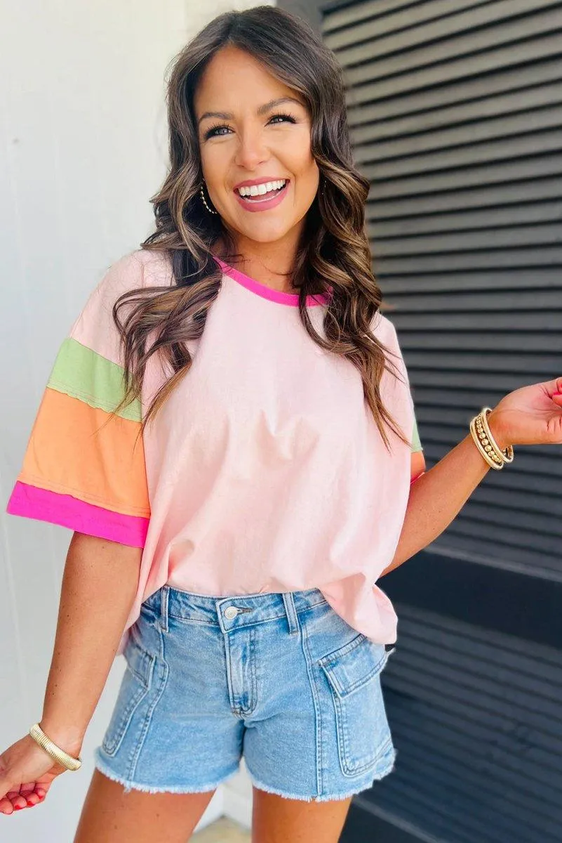 Brittany Multicolor Block Stitching Oversize Top