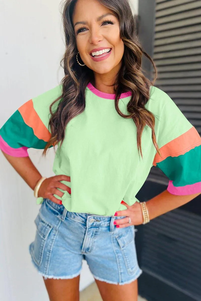 Brittany Multicolor Block Stitching Oversize Top