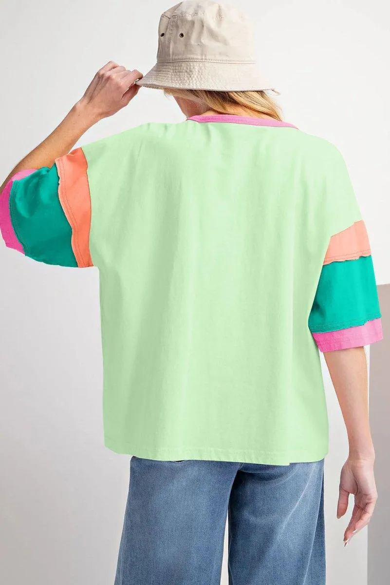 Brittany Multicolor Block Stitching Oversize Top