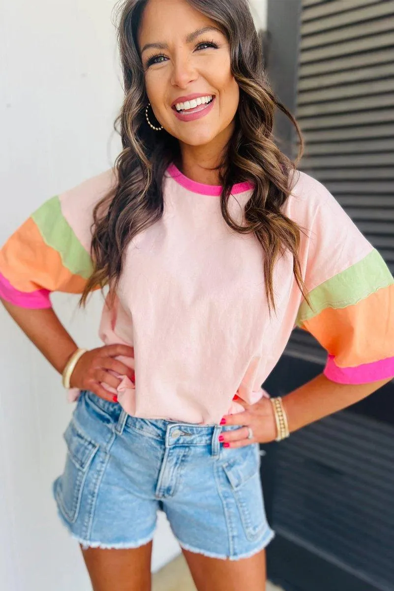 Brittany Multicolor Block Stitching Oversize Top