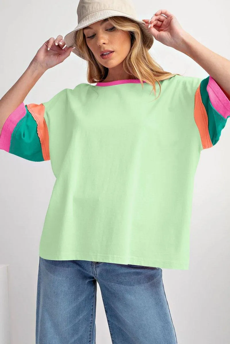 Brittany Multicolor Block Stitching Oversize Top