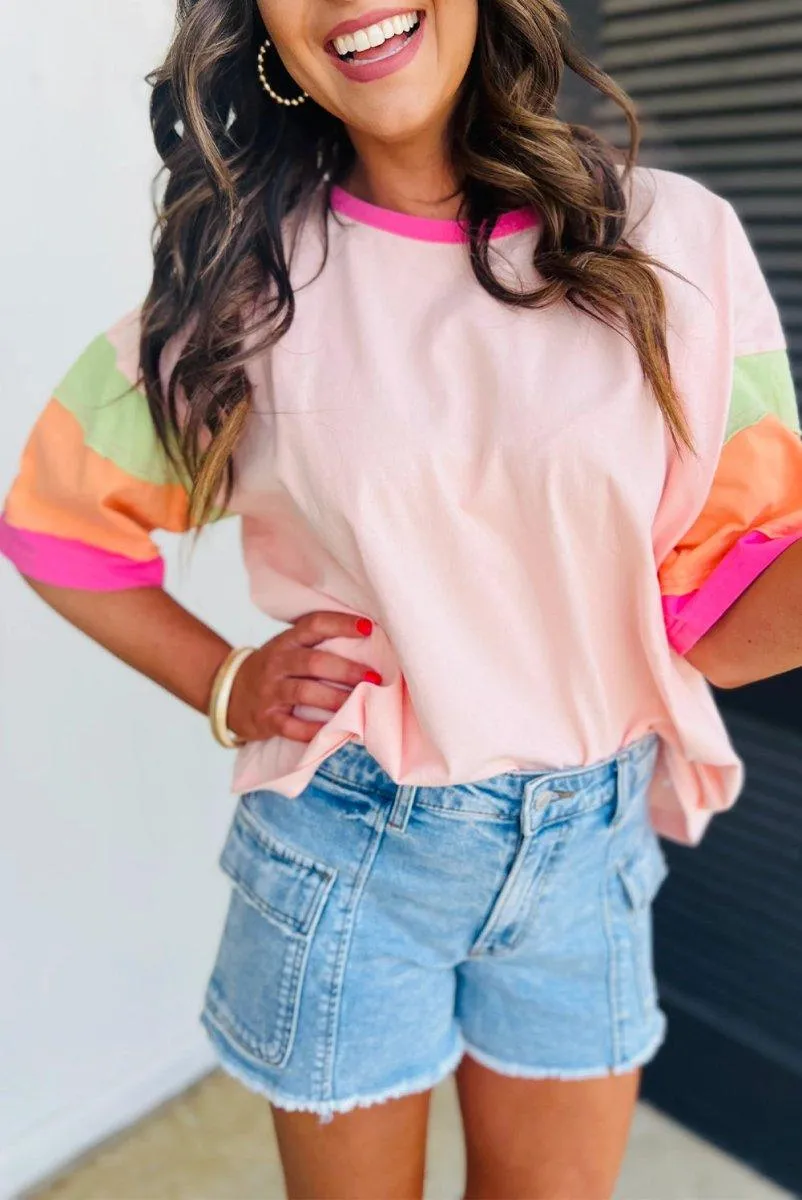 Brittany Multicolor Block Stitching Oversize Top