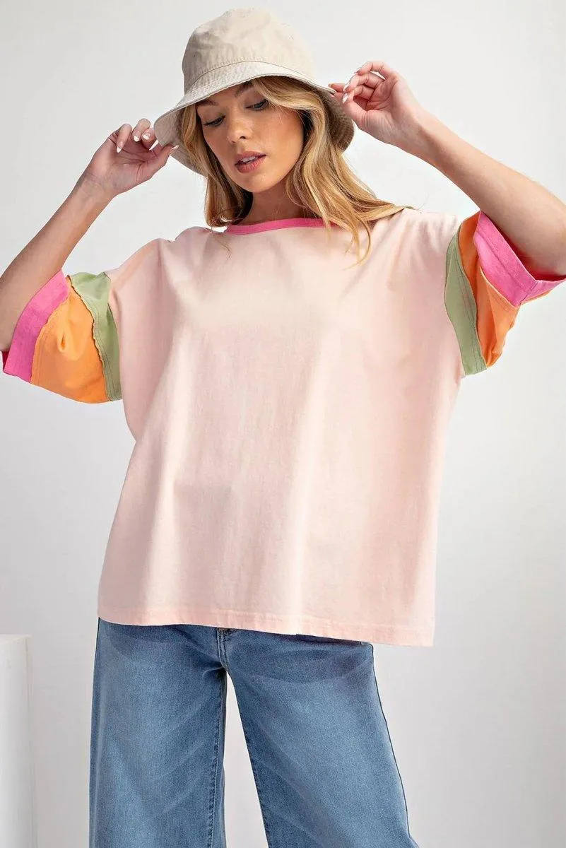 Brittany Multicolor Block Stitching Oversize Top
