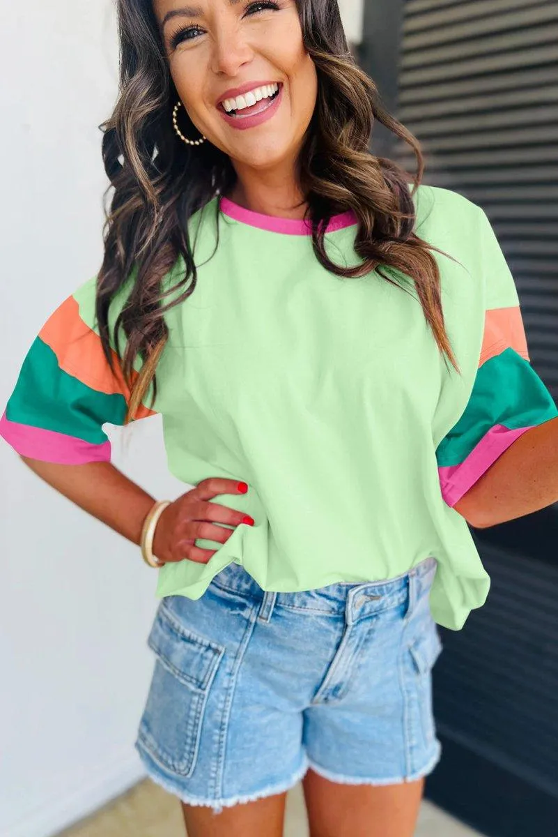 Brittany Multicolor Block Stitching Oversize Top