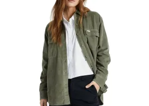 Brixton Bowery Boyfriend Long Sleeve Women's Shirt Corduroy Olive Surplus