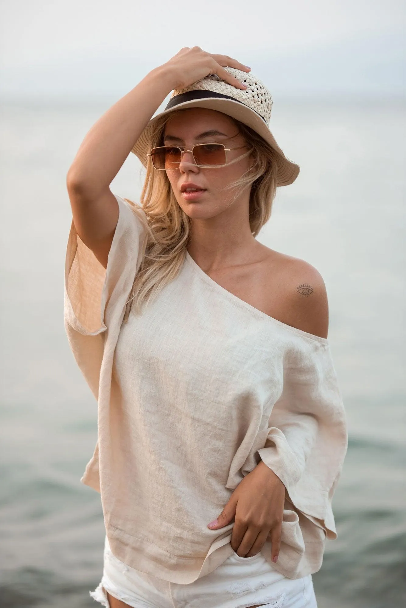 Brown Linen Blouse Top
