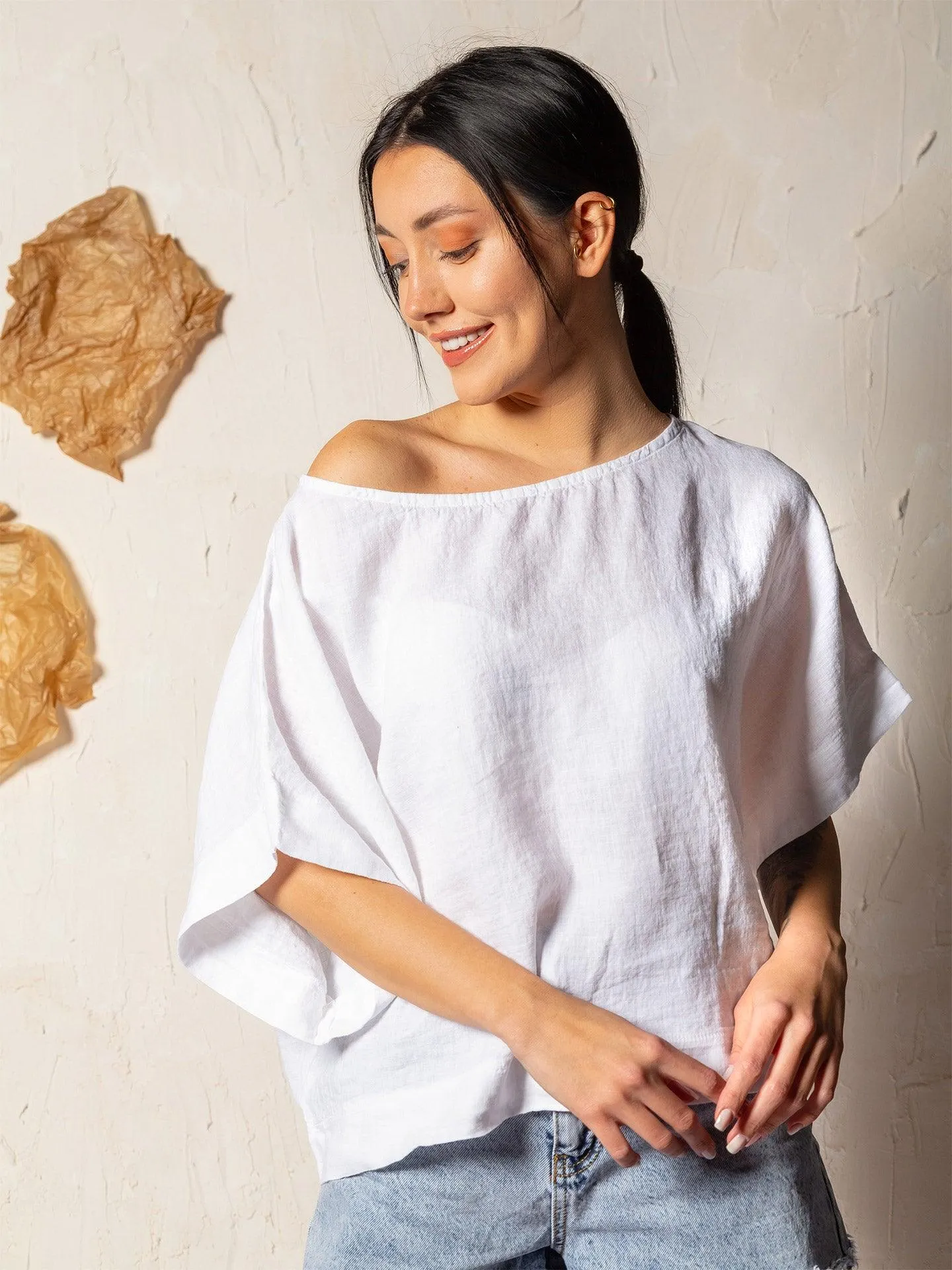 Brown Linen Blouse Top