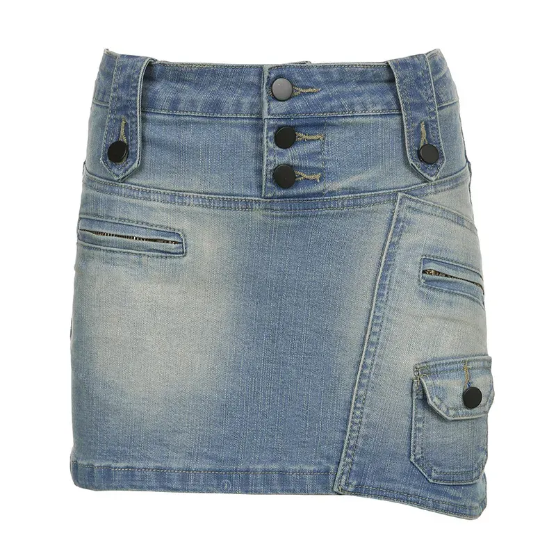 Buckle Up Asymmetrical Denim Mini Skirt