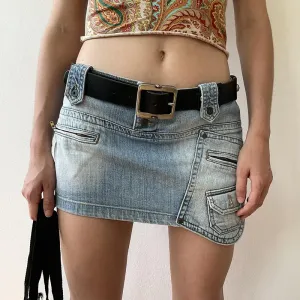 Buckle Up Asymmetrical Denim Mini Skirt