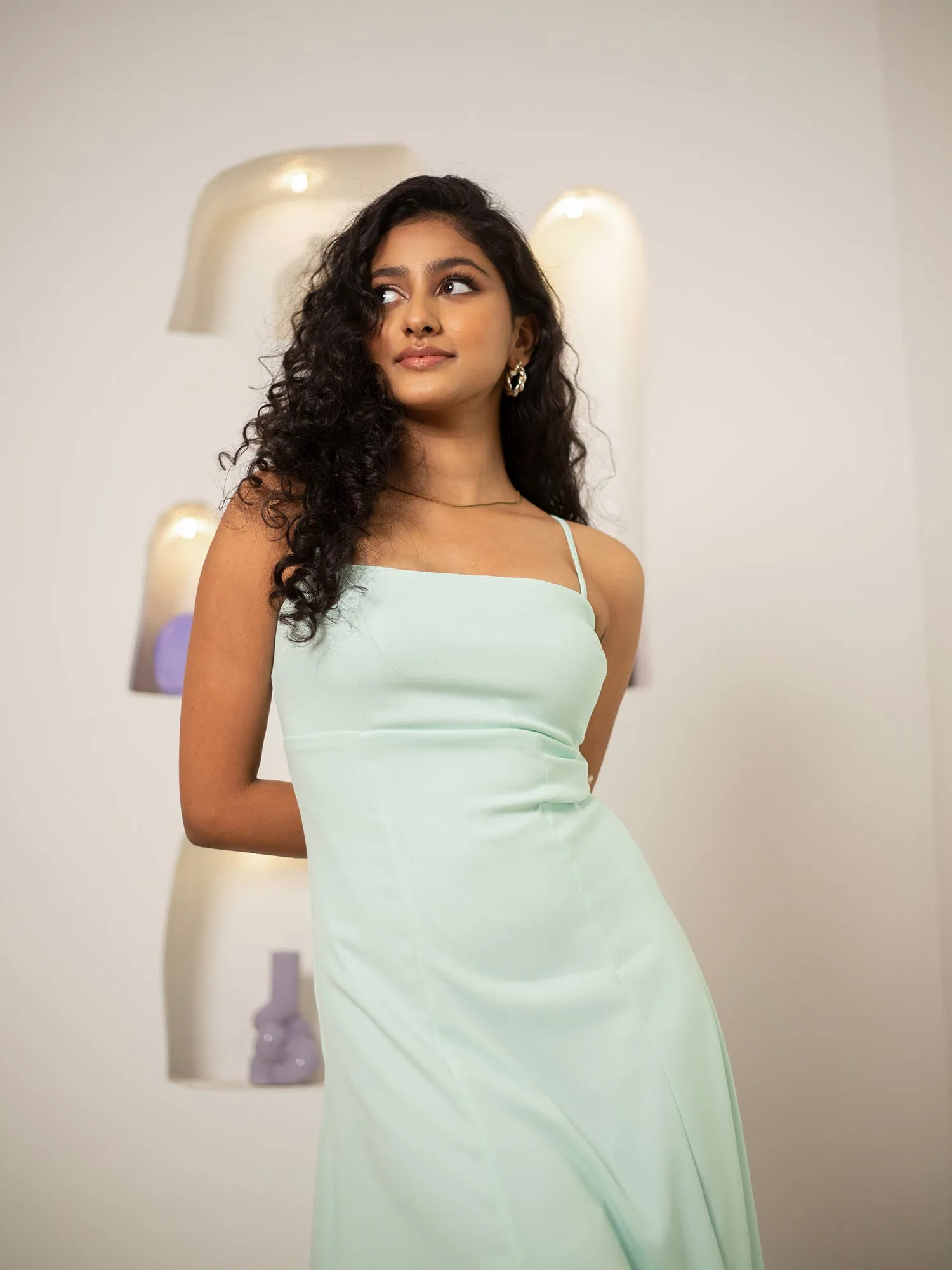 Bustier Detaild Back Tie-Up Maxi Dress