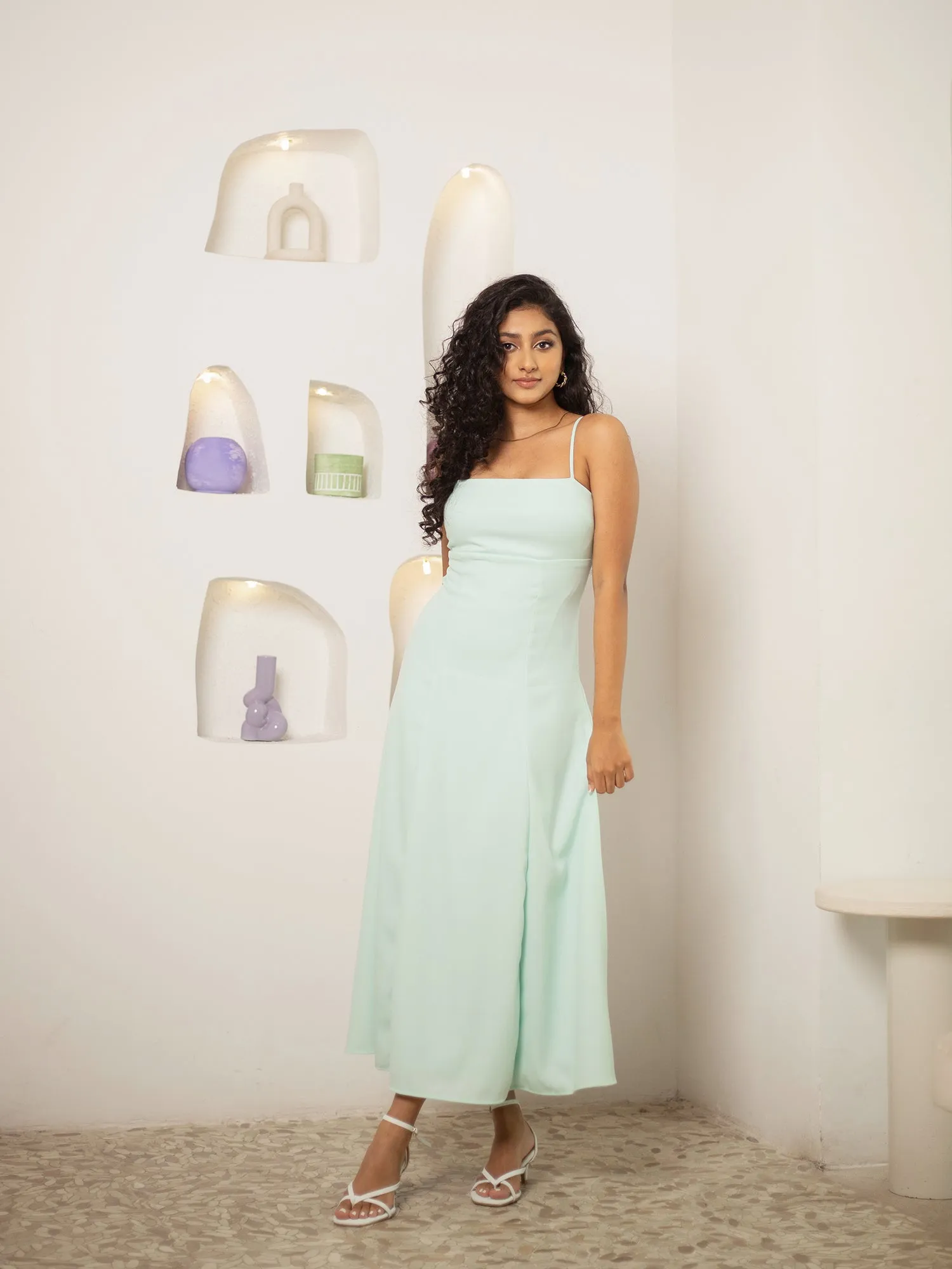 Bustier Detaild Back Tie-Up Maxi Dress